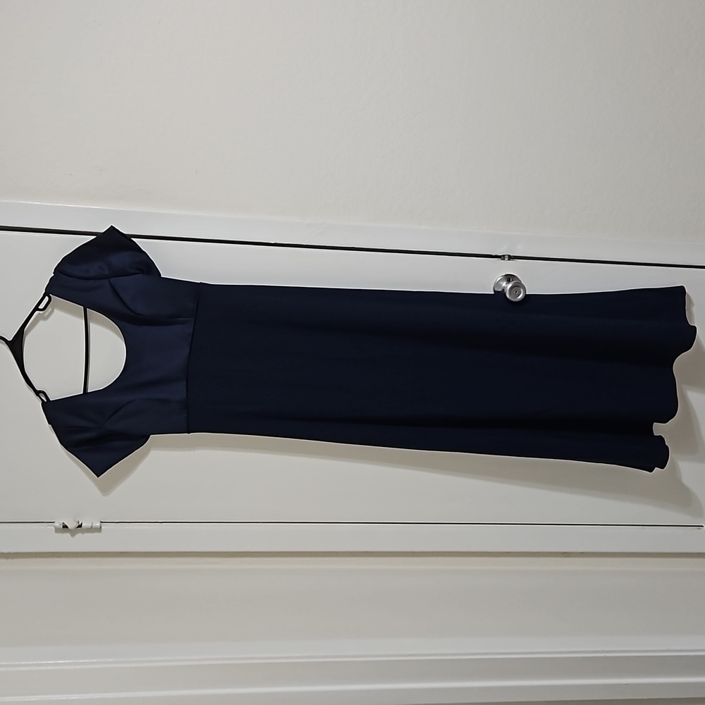 Michaelangelo Prom Bridesmaid Maxi Navy Blue Dress (Size 4)